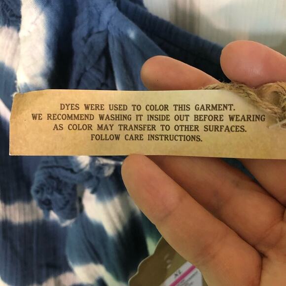 NWT True Craft Blue & White Tie Dye Raw Edge Women’s XL Long Sleeve Boho Shirt - Picture 4 of 10